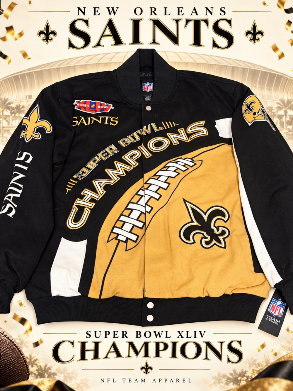 New With Tags NFL Saints Super Bowl XLIV Champions Jacket L Streetwear Gameday